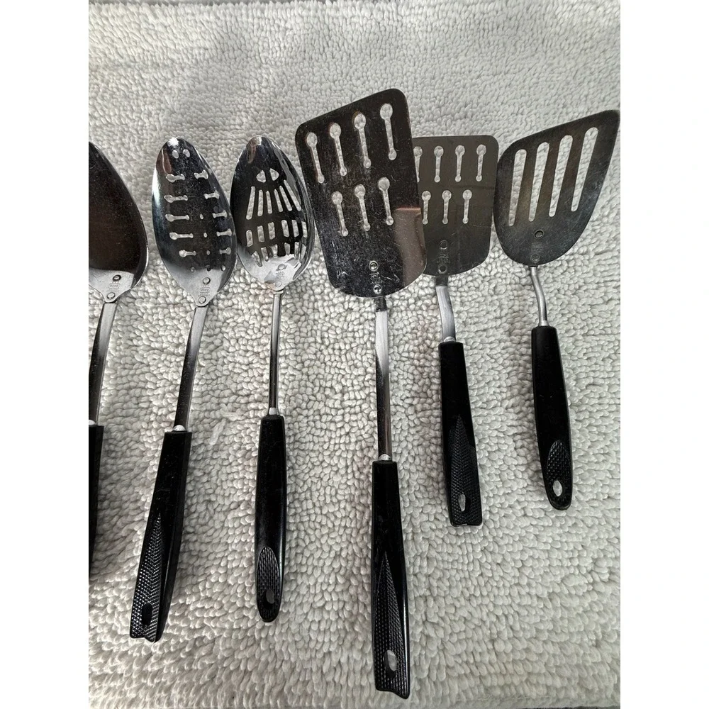Vintage Ekco Kitchen Utensil‎ Set 8pc Black Handle Chromium Plated USA Made